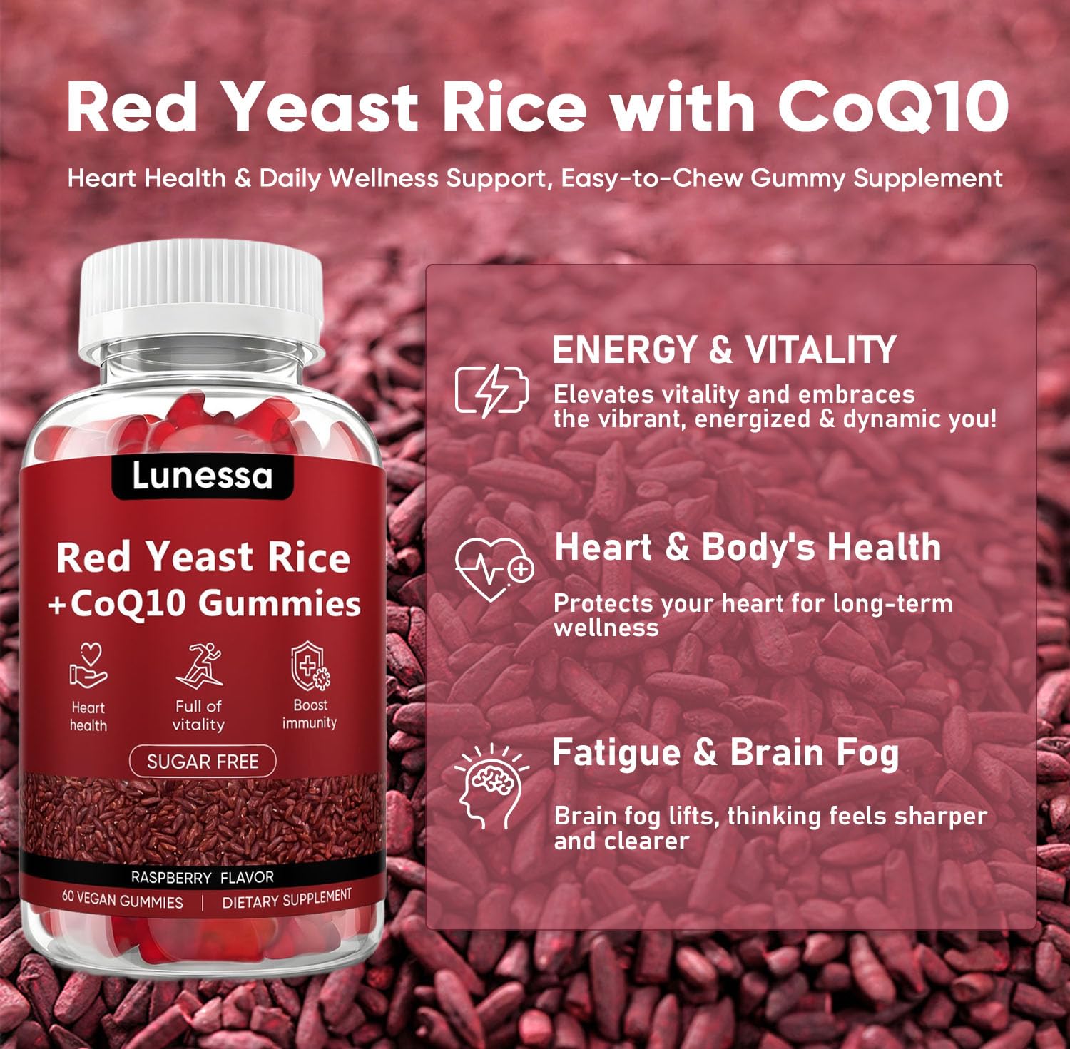 Nutritional label of Submetic Lunessa Red Yeast Rice gummies