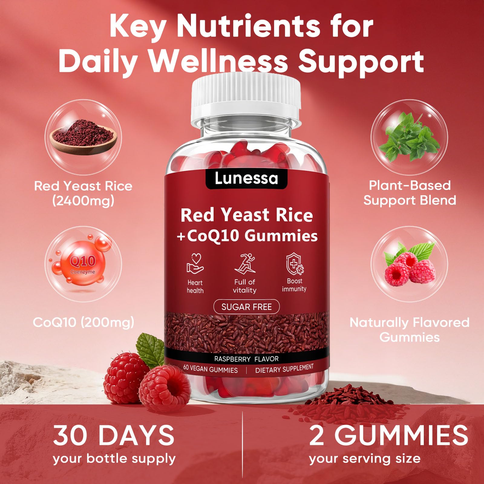 Submetic Lunessa raspberry flavored gummies close up