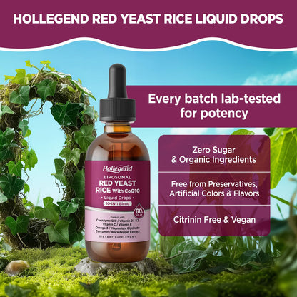 Lifestyle shot of Hollegend Liposomal Red Yeast Rice liquid drops