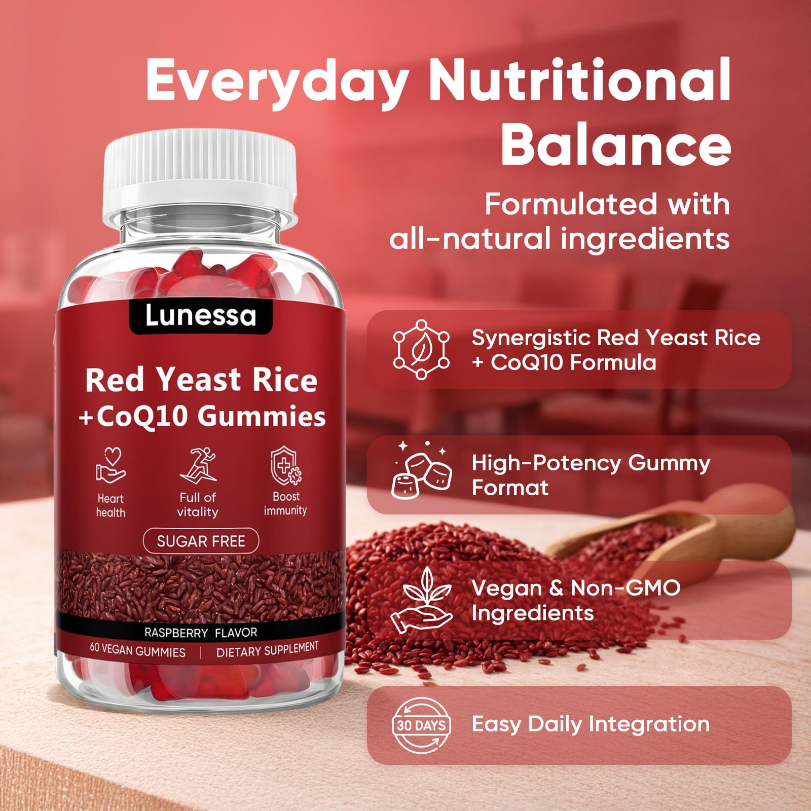 Back of packaging showing CoQ10 and Red Yeast Rice dosage
