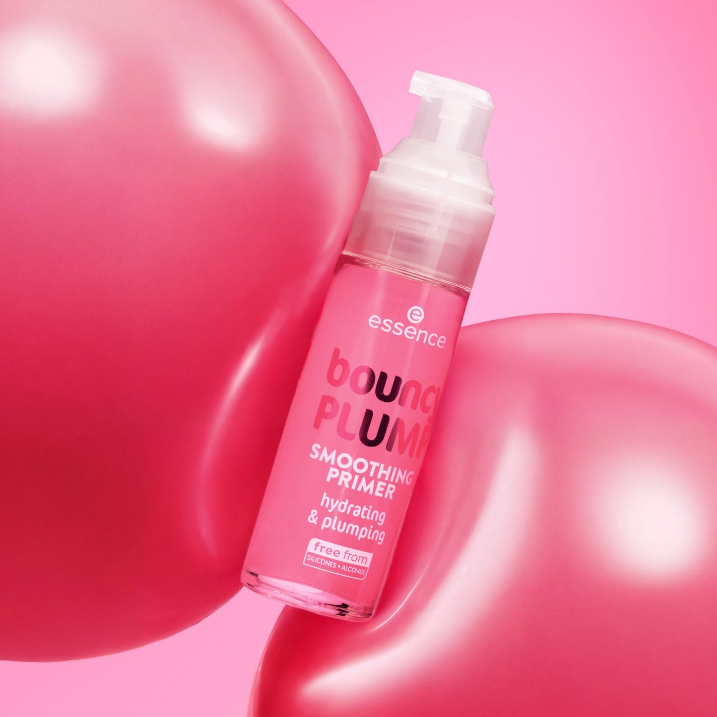 Essence Bouncy Plump primer bottle displayed with fresh watermelon slice elements