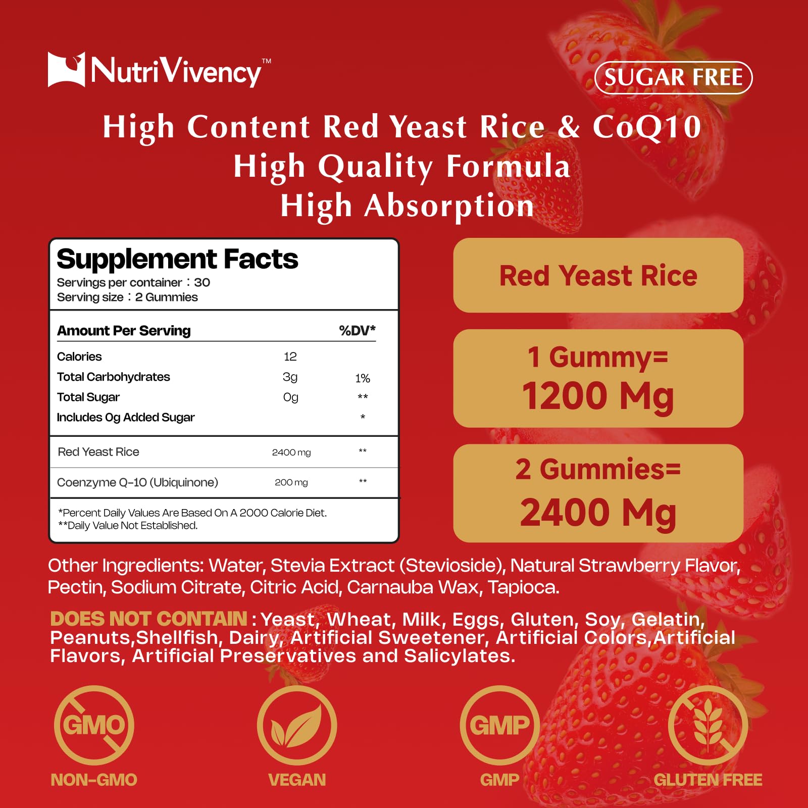 Close up of strawberry flavored heart health gummies