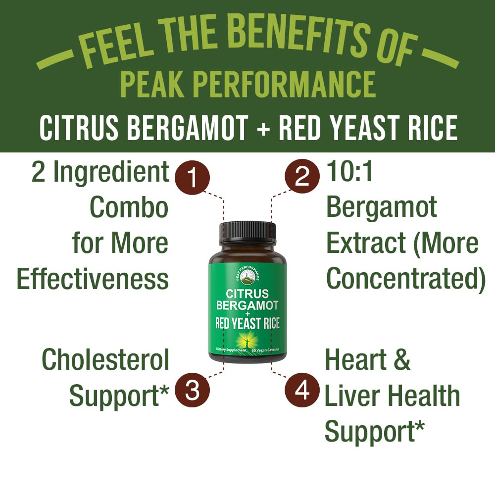 Citrus Bergamot 10:1 extract and red yeast rice dietary supplement 60 vegan capsules packaging.