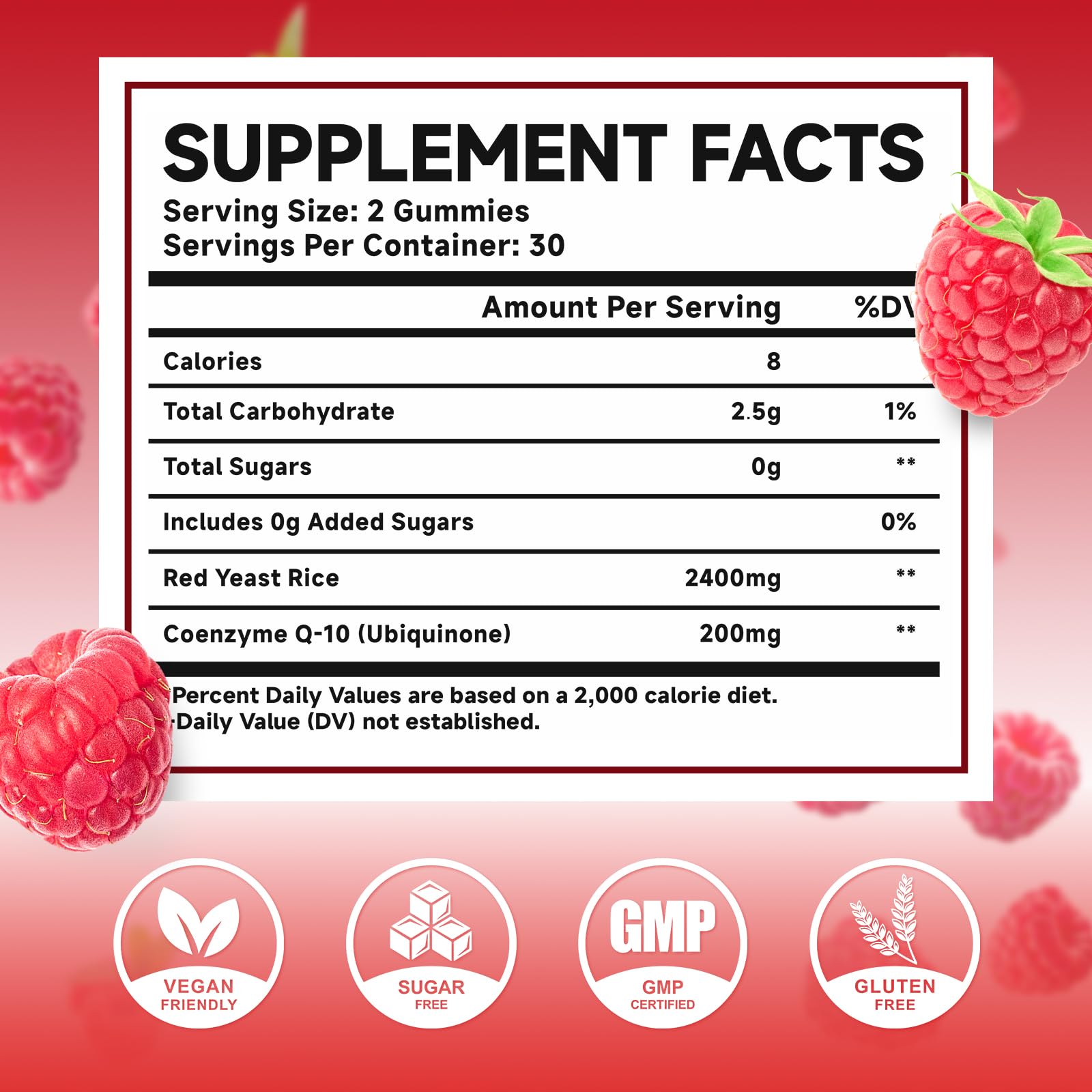 Meenccd Red Yeast Rice and CoQ10 Gummies supplement facts label