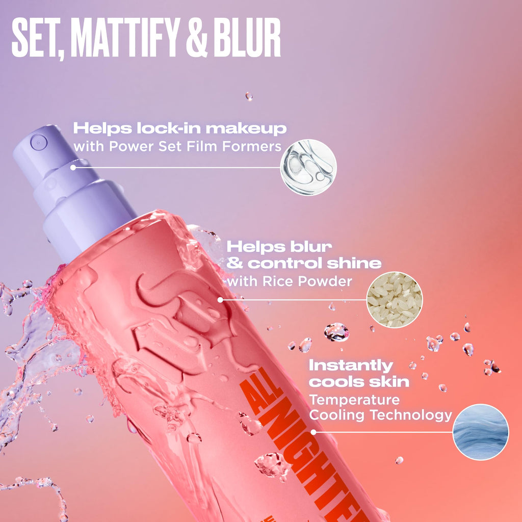 Side profile of the coral pink setting spray bottle