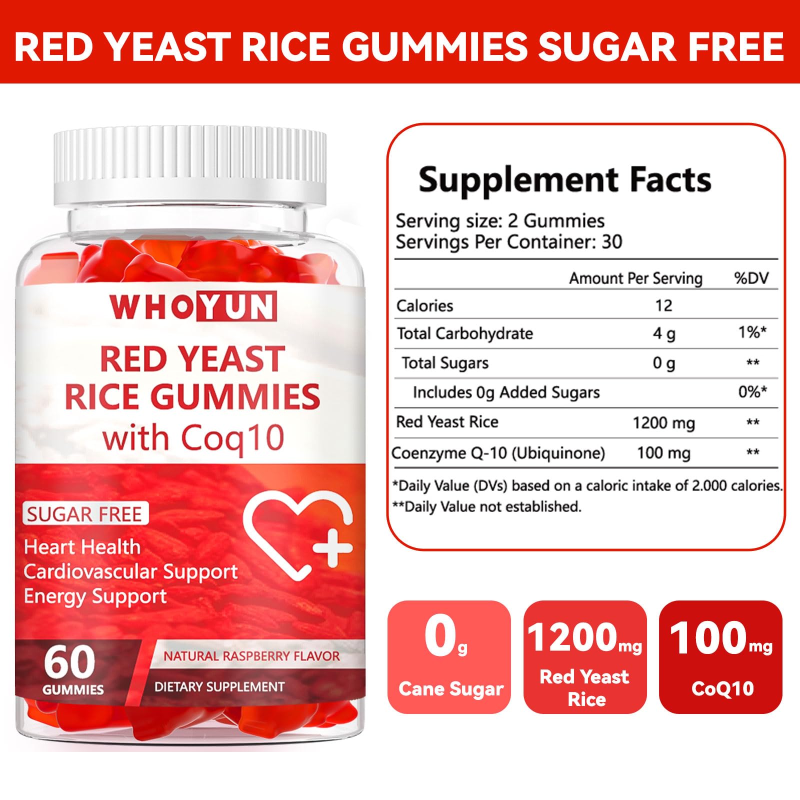 Whoyun heart health supplement gummy nutritional facts label