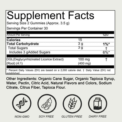 COLEPSW DGL Licorice Root 60 Gummies Bottle Back Sourced From USA