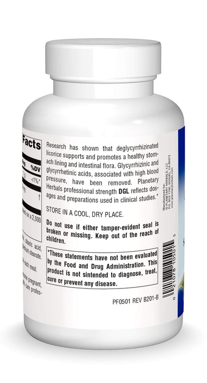Planetary Herbals DGL Licorice bottle showing 380 mg dosage