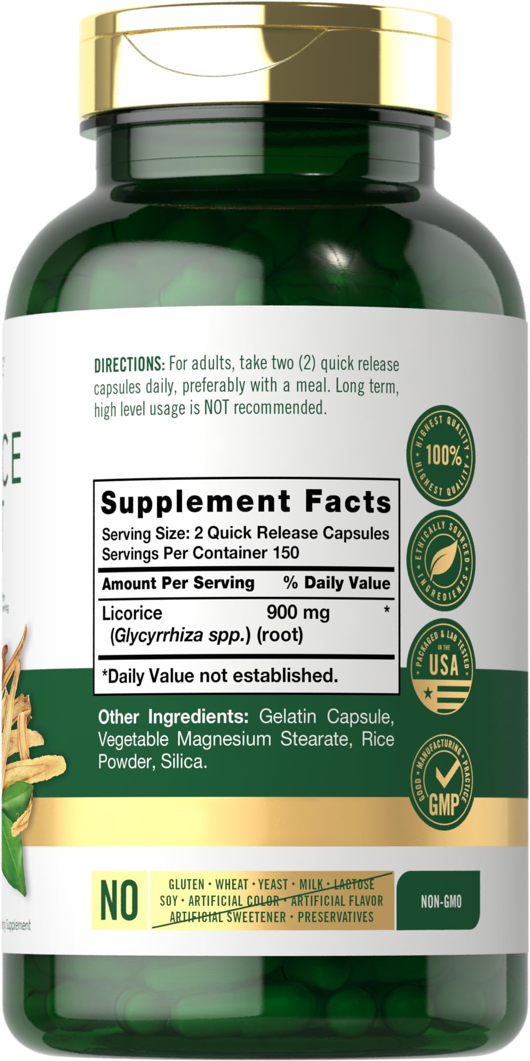 Carlyle Licorice Root 300 count supplement bottle side view