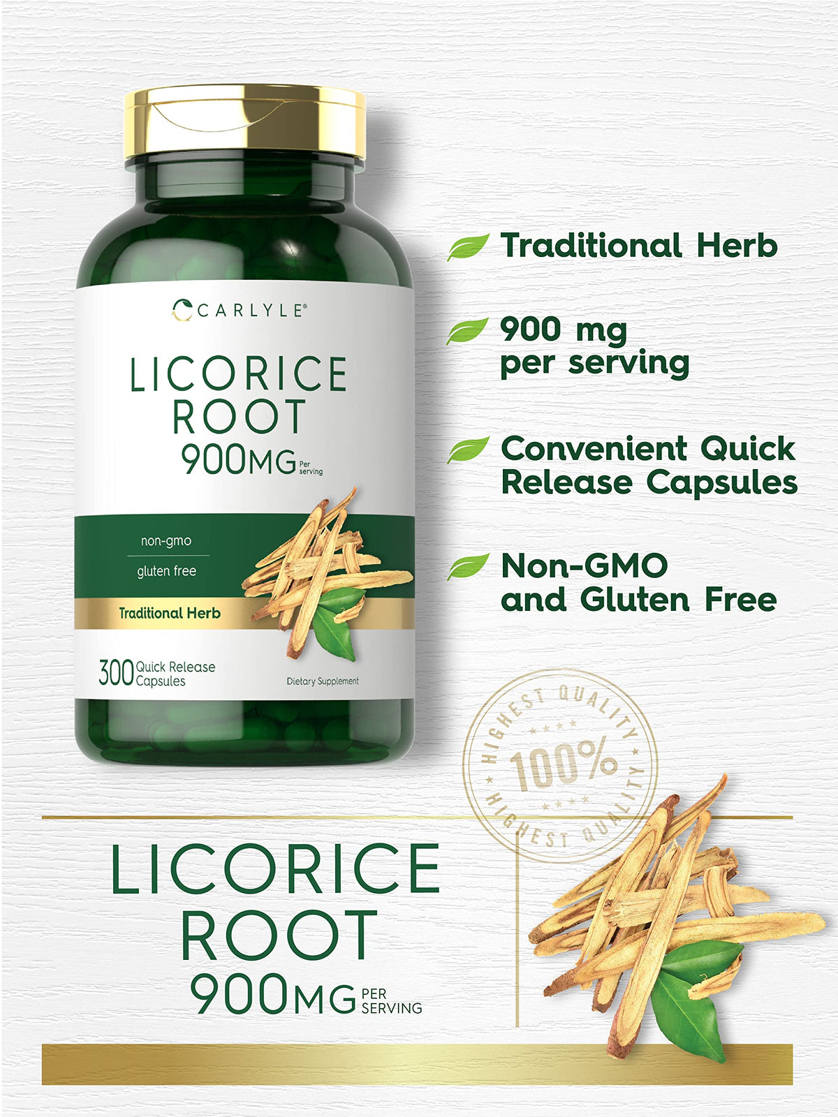 Supplement facts label on Carlyle Licorice Root bottle