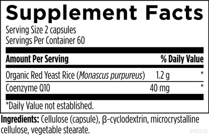 Side view of RYR Synergy 120 capsules bottle with organic certification details.