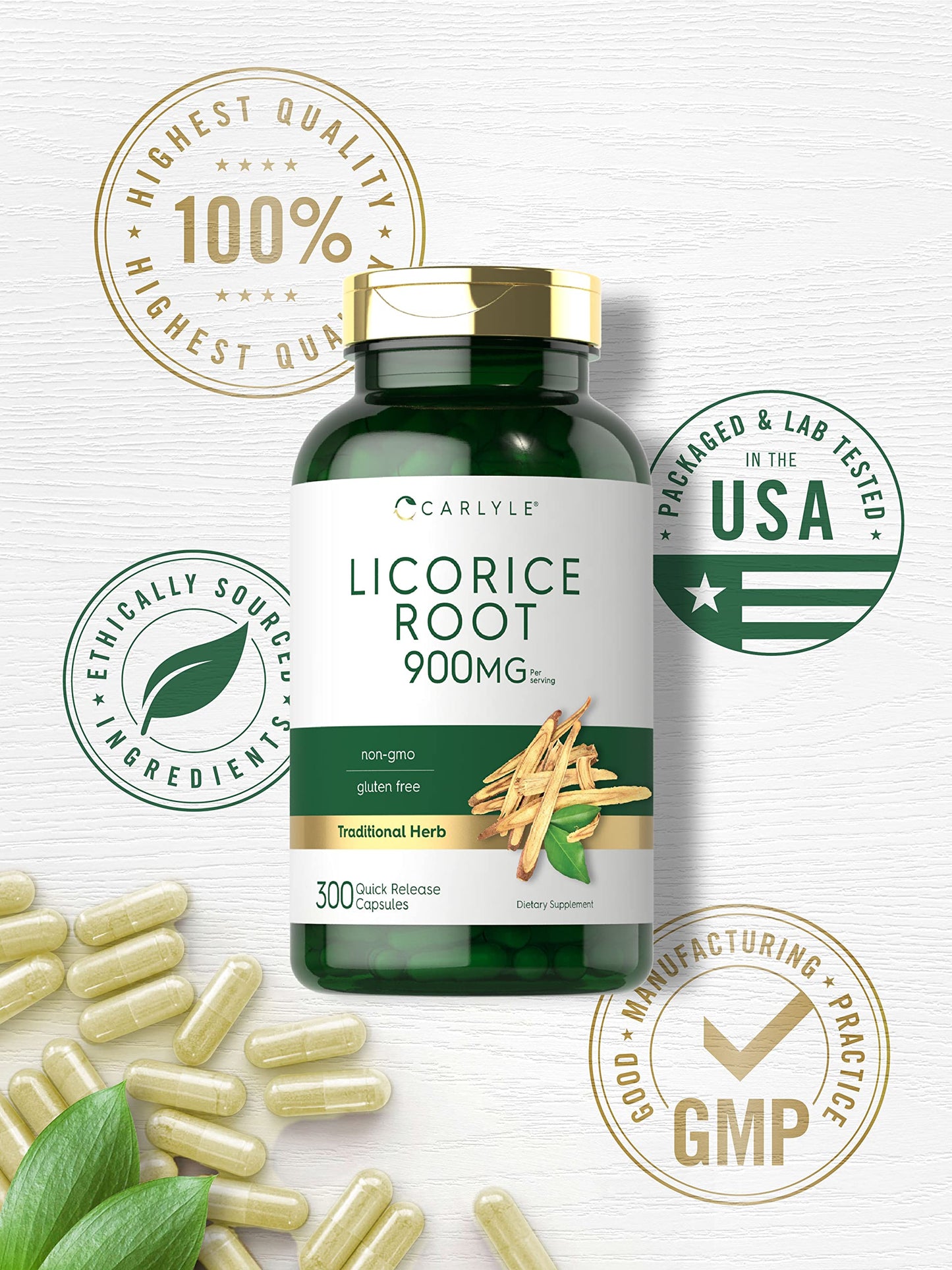 Close up of Carlyle Licorice Root quick-release capsules