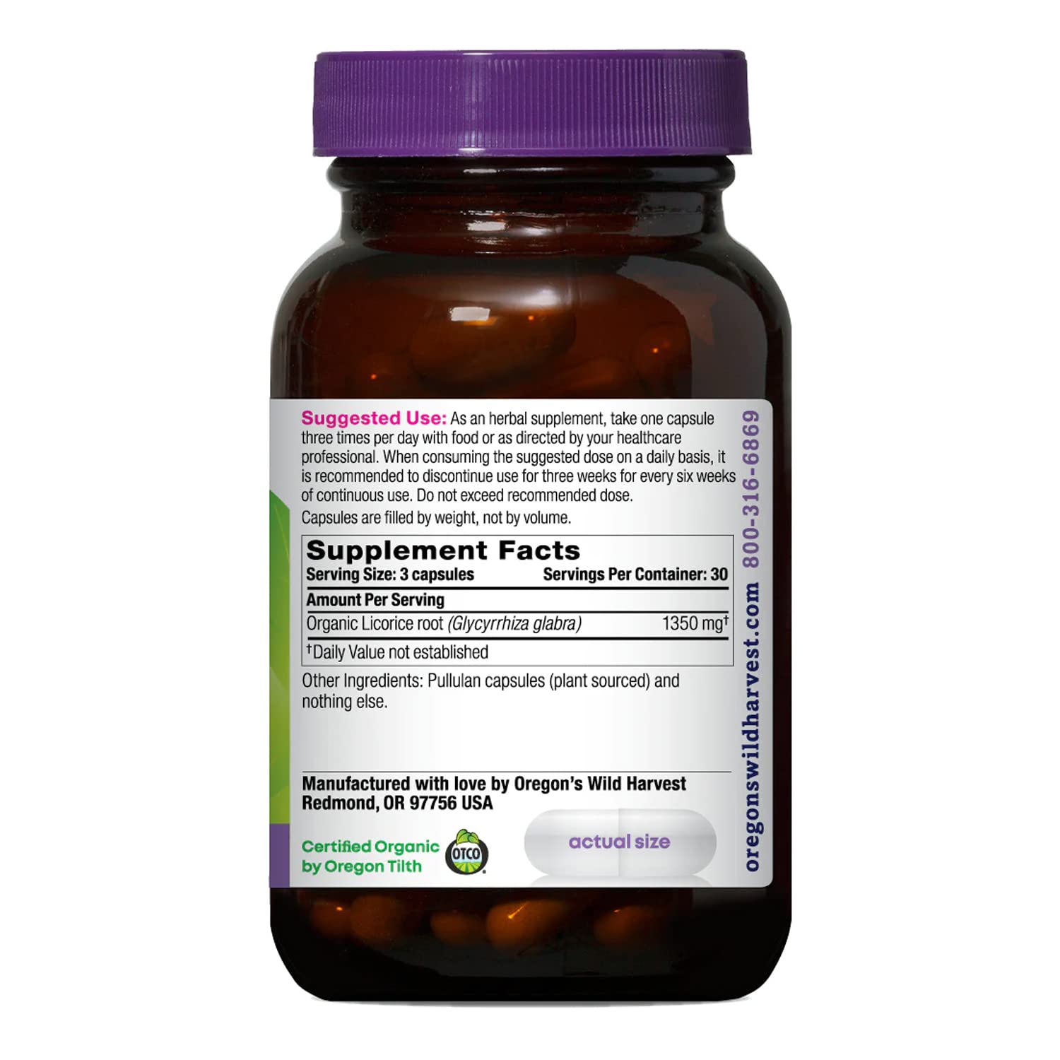 Close up of Oregon's Wild Harvest organic herbal supplement label