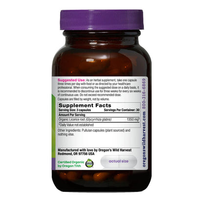 Close up of Oregon's Wild Harvest organic herbal supplement label