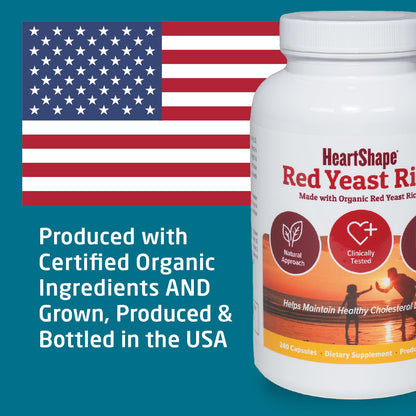 HeartShape wellness red yeast rice bottle close up showing capsule count