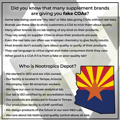 Nootropics Depot branding on premium dietary supplement bottle