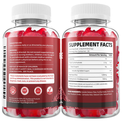 Premium GrnLife red yeast rice and Coenzyme Q10 gummy bottle