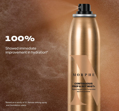 Close up of Morphe Prep and Set Mist spray application