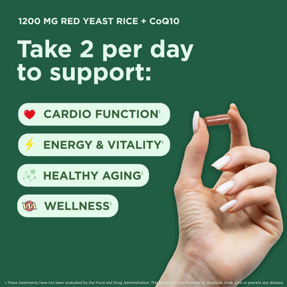Yuve Red Yeast Rice and CoQ10 120 veggie capsules nutritional facts panel and ingredient list