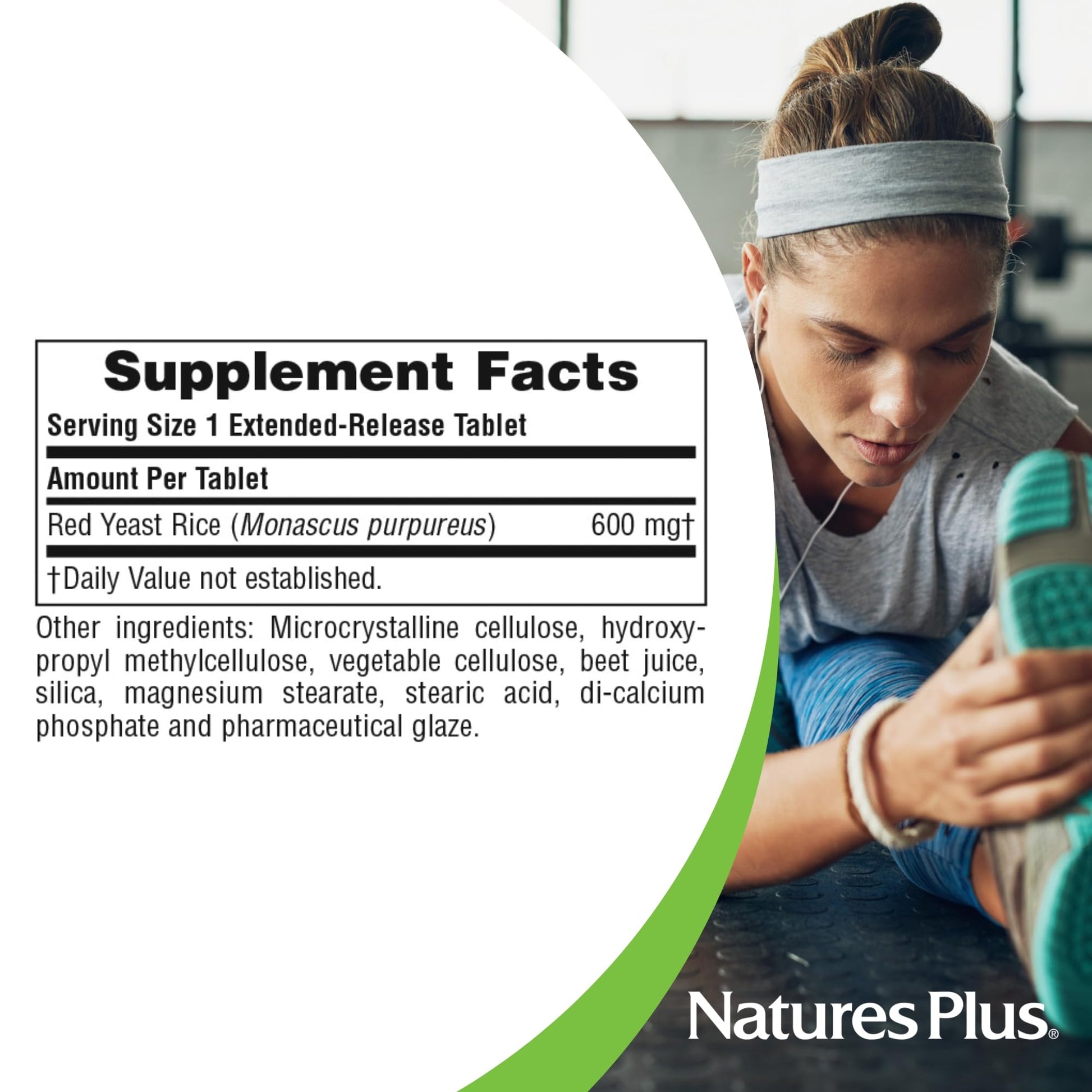 Gluten-free NaturesPlus red yeast rice extended release daily wellness tablets side panel view