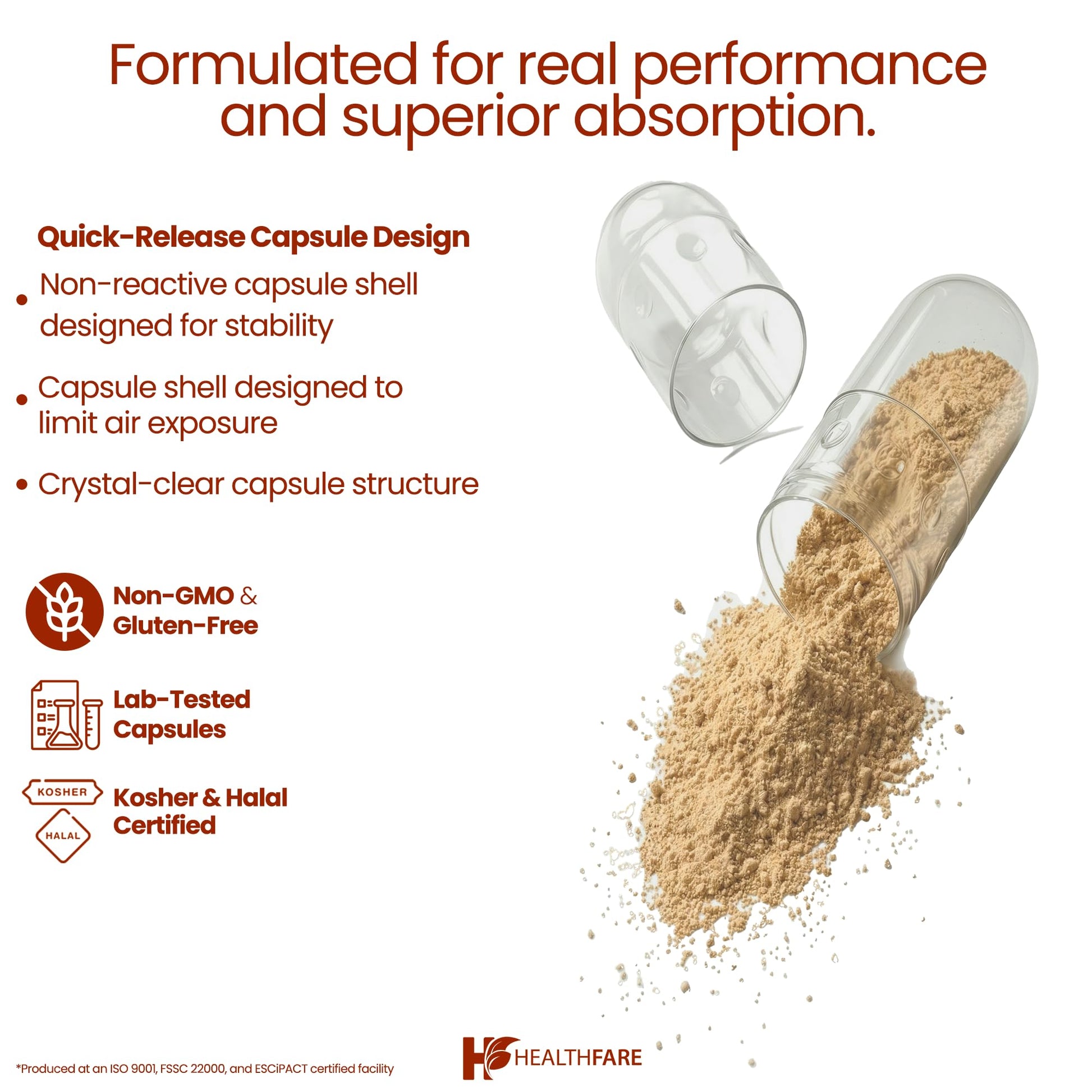 Healthfare digestive support supplement bottle nutritional facts panel