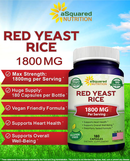Vegan veggie capsules of red yeast rice dietary supplement displayed next to the bottle.