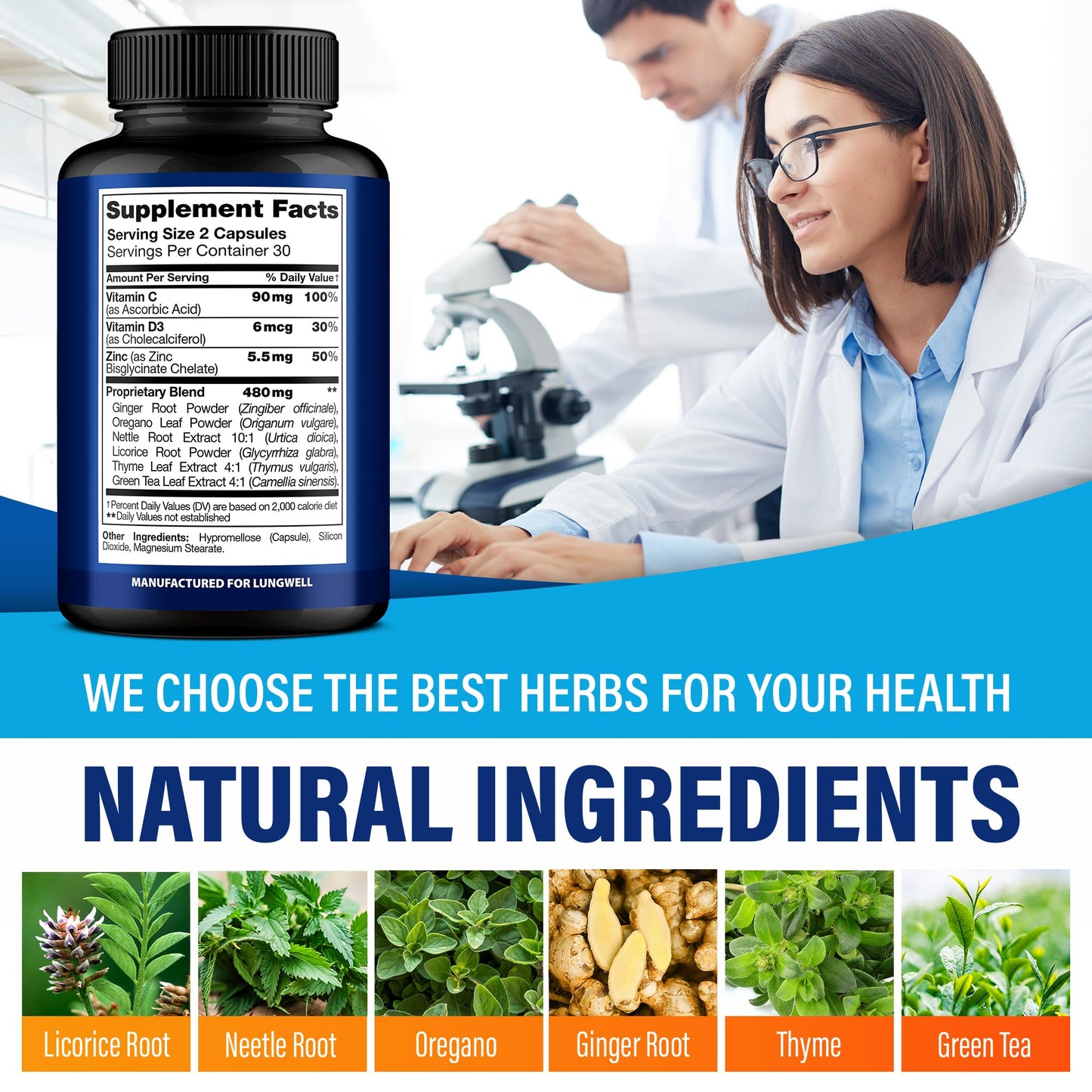 Lungwell respiratory support supplement bottle supplement facts
