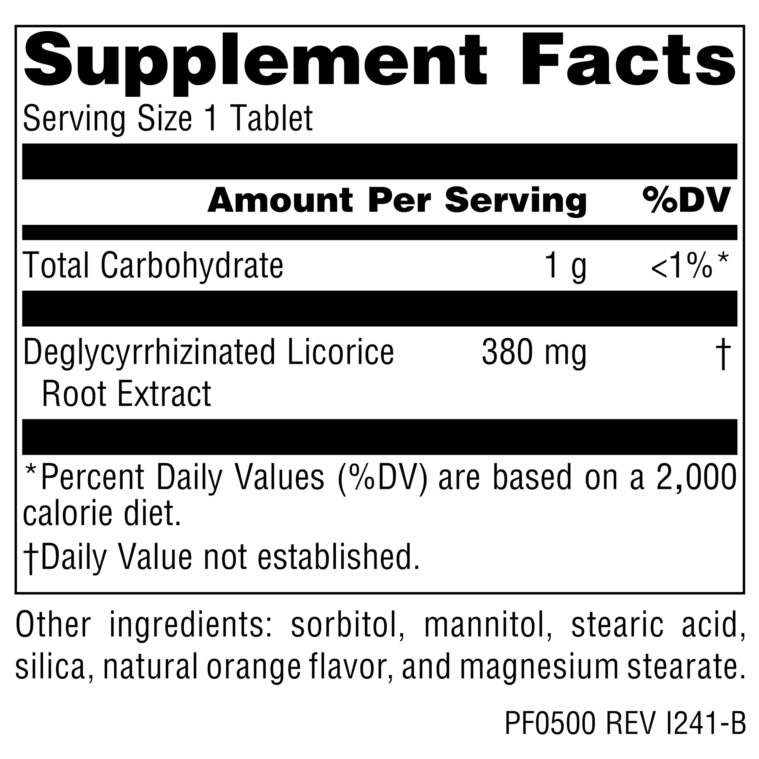 Planetary Herbals DGL Licorice bottle showing 380 mg dosage
