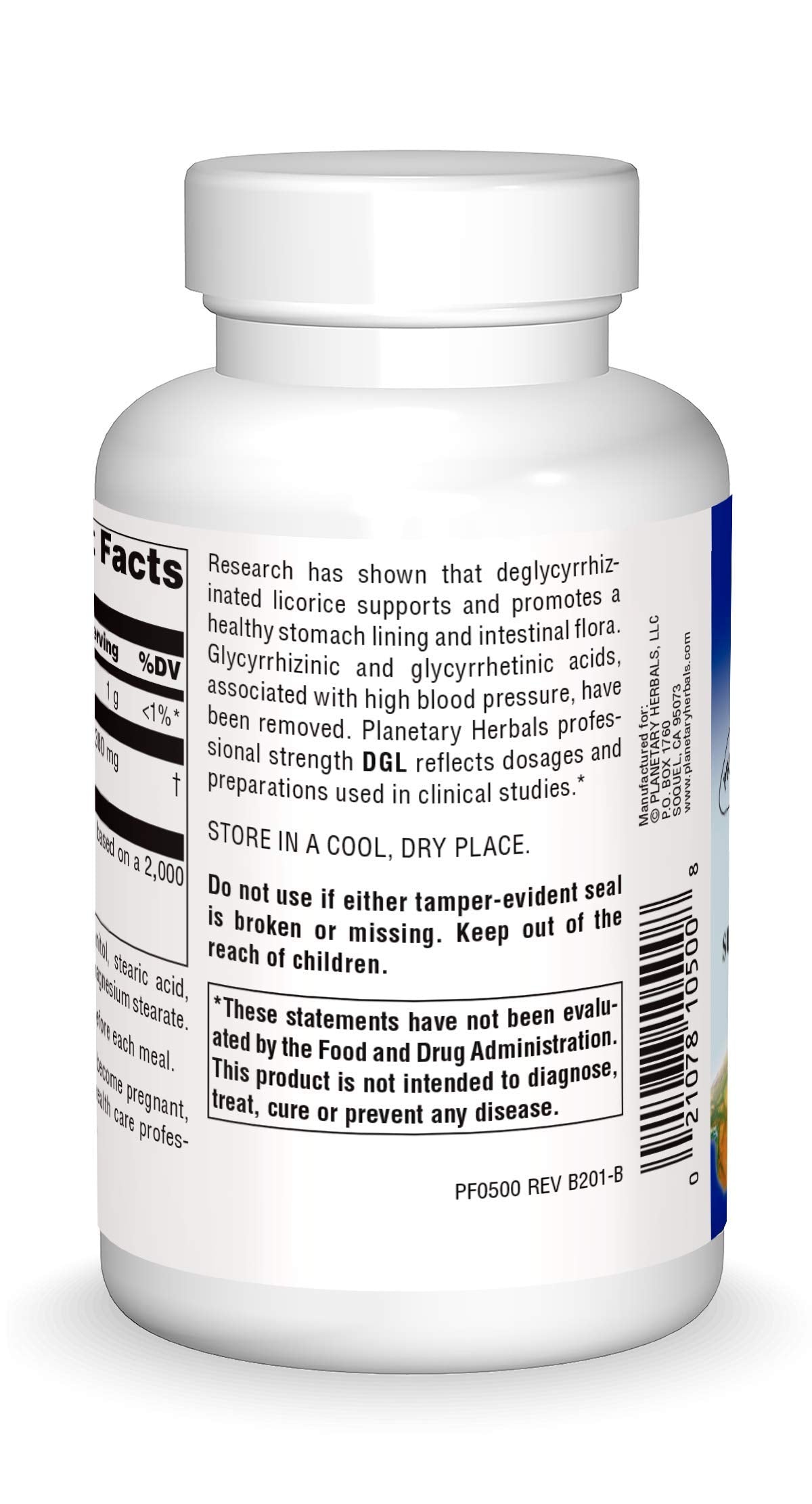 Planetary Herbals DGL Licorice supplement facts label