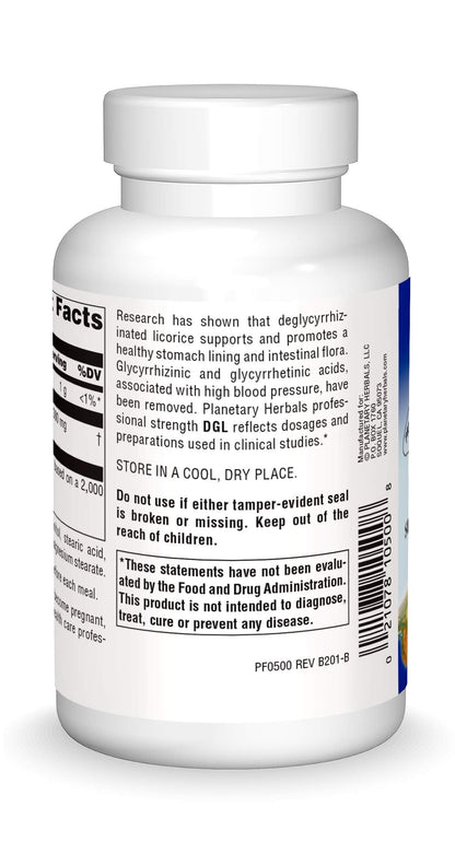 Planetary Herbals DGL Licorice supplement facts label
