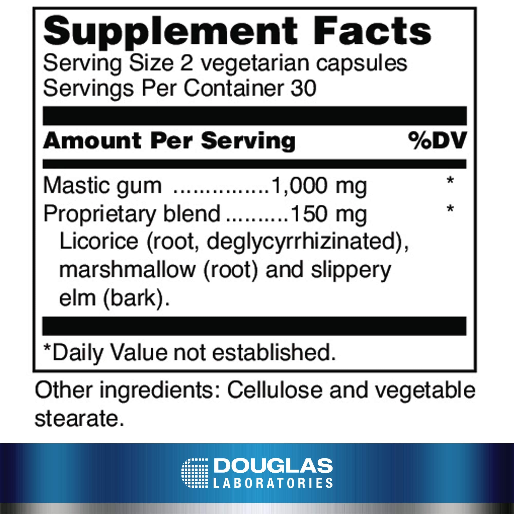 Side view of Douglas Laboratories Pylori-Plex bottle showing ingredients