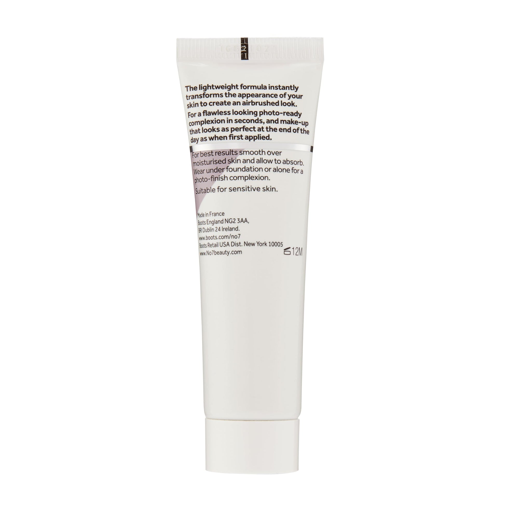 Close up of No7 Airbrush Away face primer label
