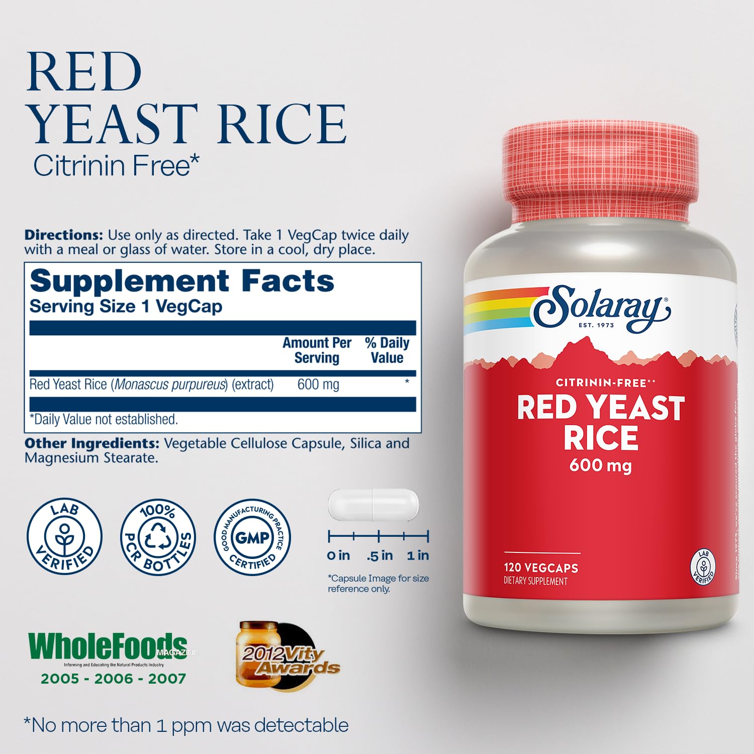 Authentic Solaray cardiovascular support supplement bottle label detailing clean ingredients.