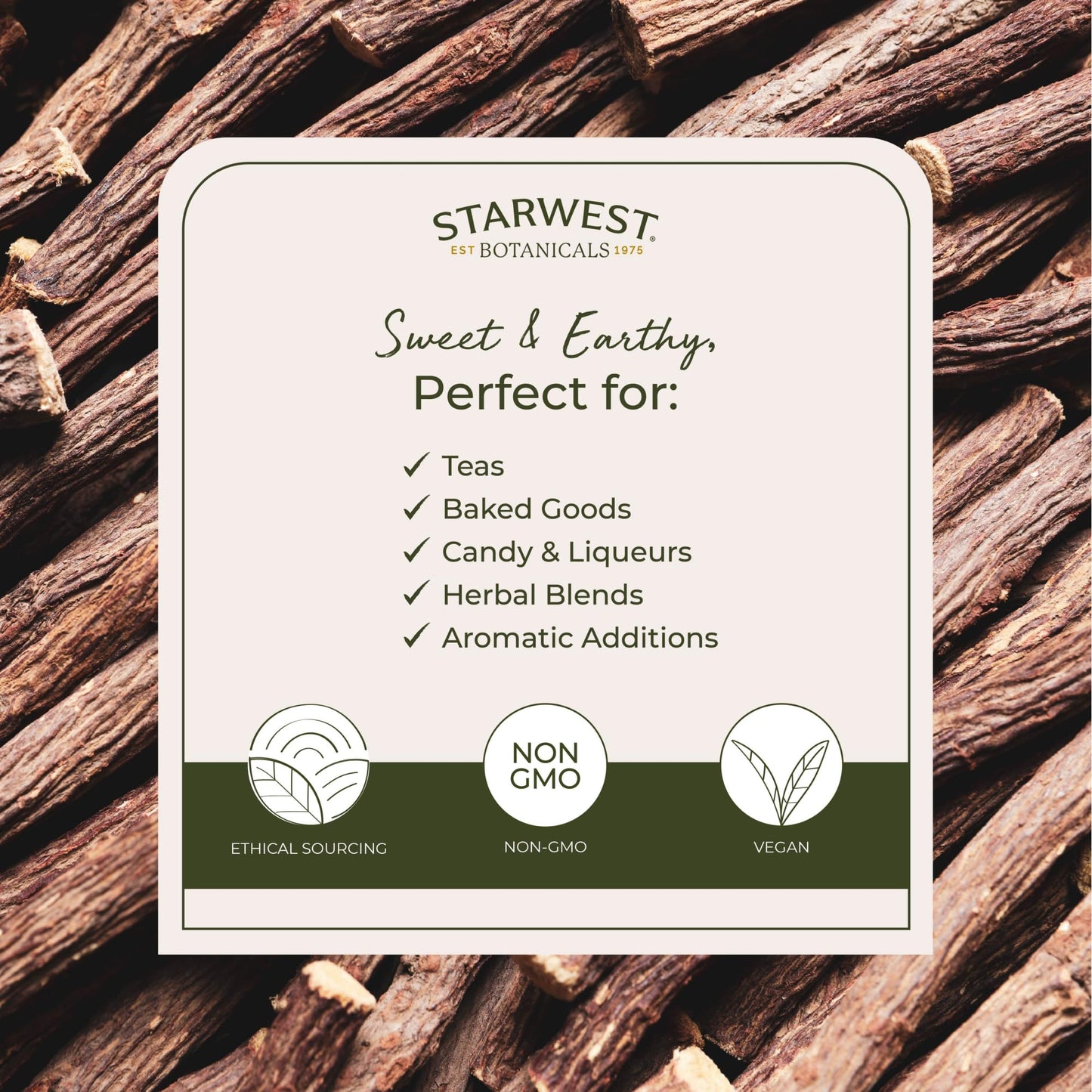 Back label of Starwest Botanicals organic dried licorice root packaging