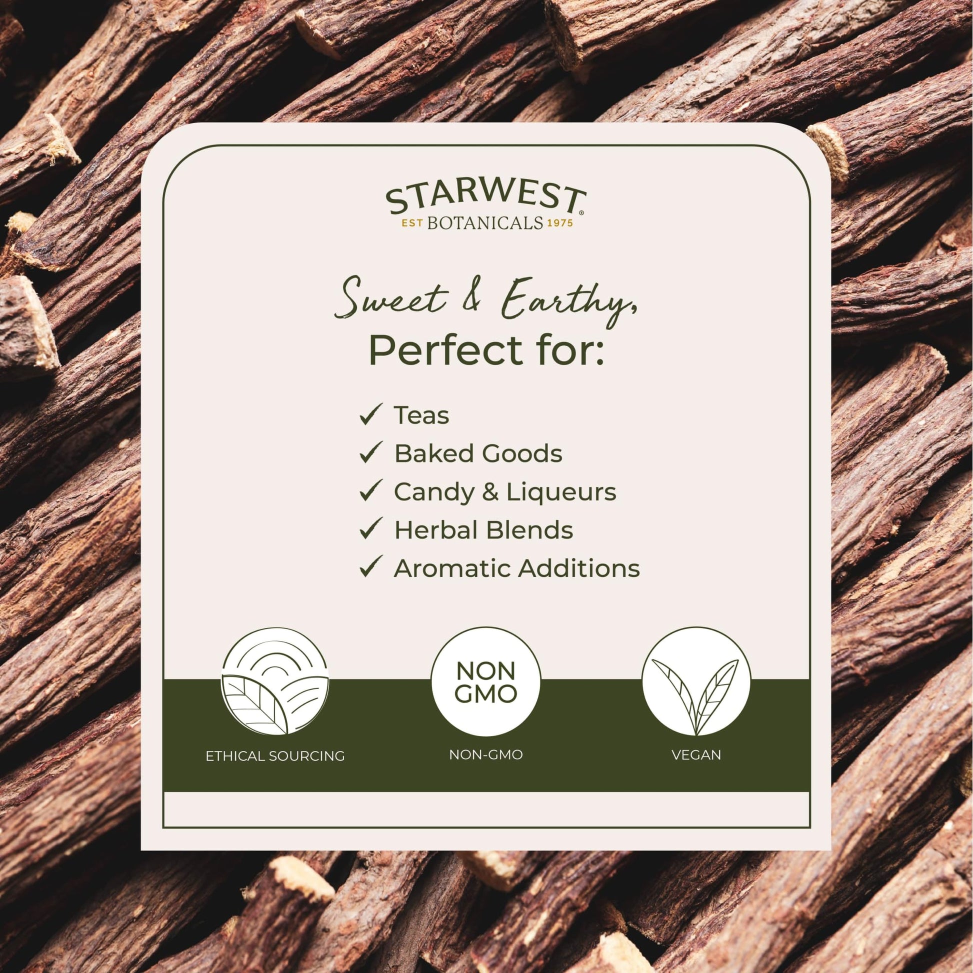 Back label of Starwest Botanicals organic dried licorice root packaging