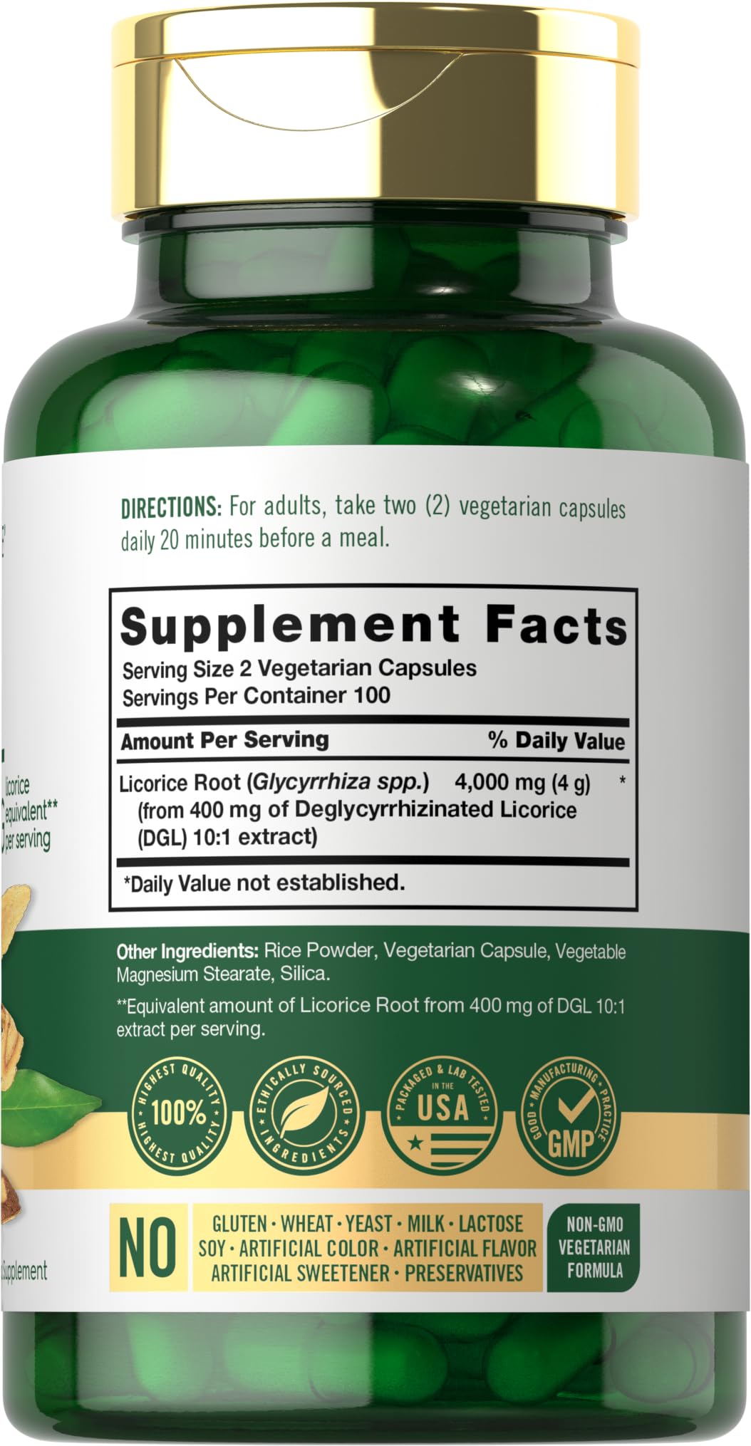 Carlyle DGL 4000mg vegetarian supplement bottle label details