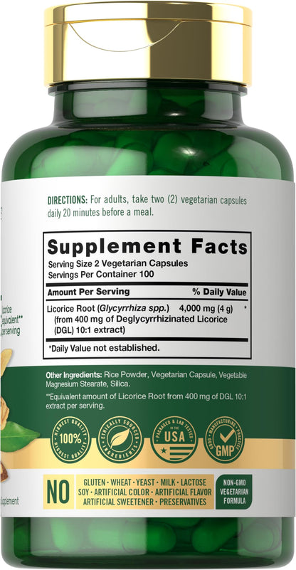 Carlyle DGL 4000mg vegetarian supplement bottle label details