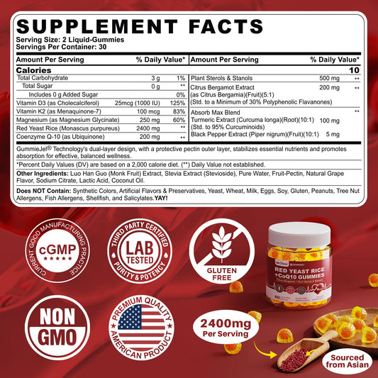 Nextdia Red Yeast Rice Gummies nutritional label detail