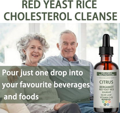 Vegan and Non-GMO label details on Velora cholesterol support drops