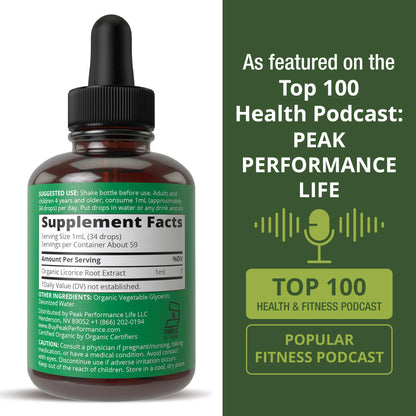 Peak Performance Licorice Root extract bottle with ingredients label