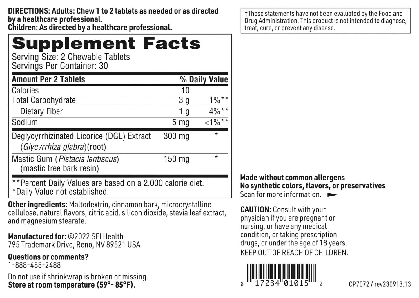 Klaire Labs Mastic Gum DGL 60 tablets packaging
