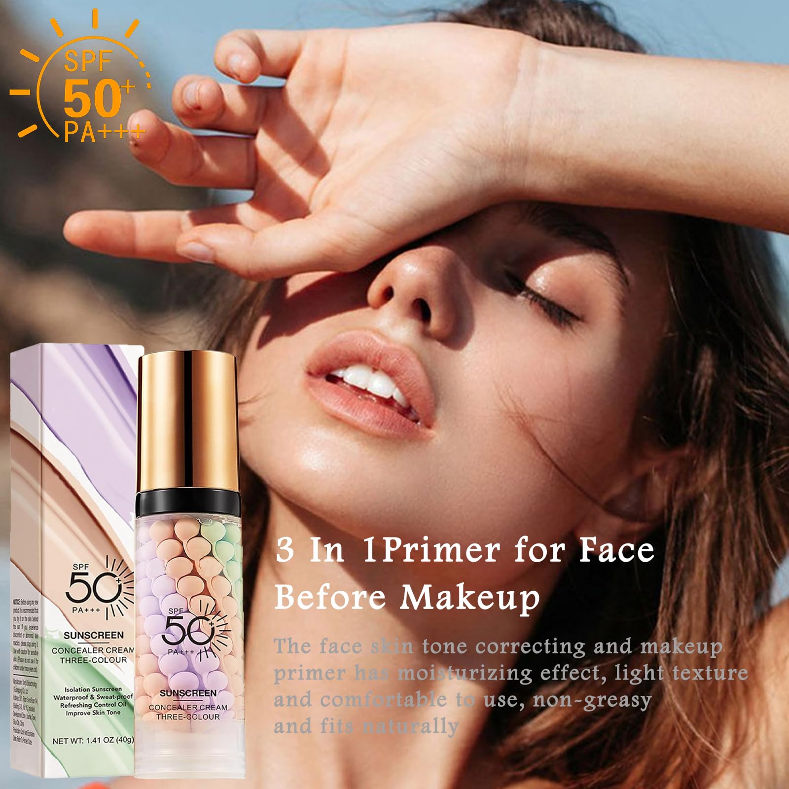 Vienflona color correcting primer texture swatch showing three colors