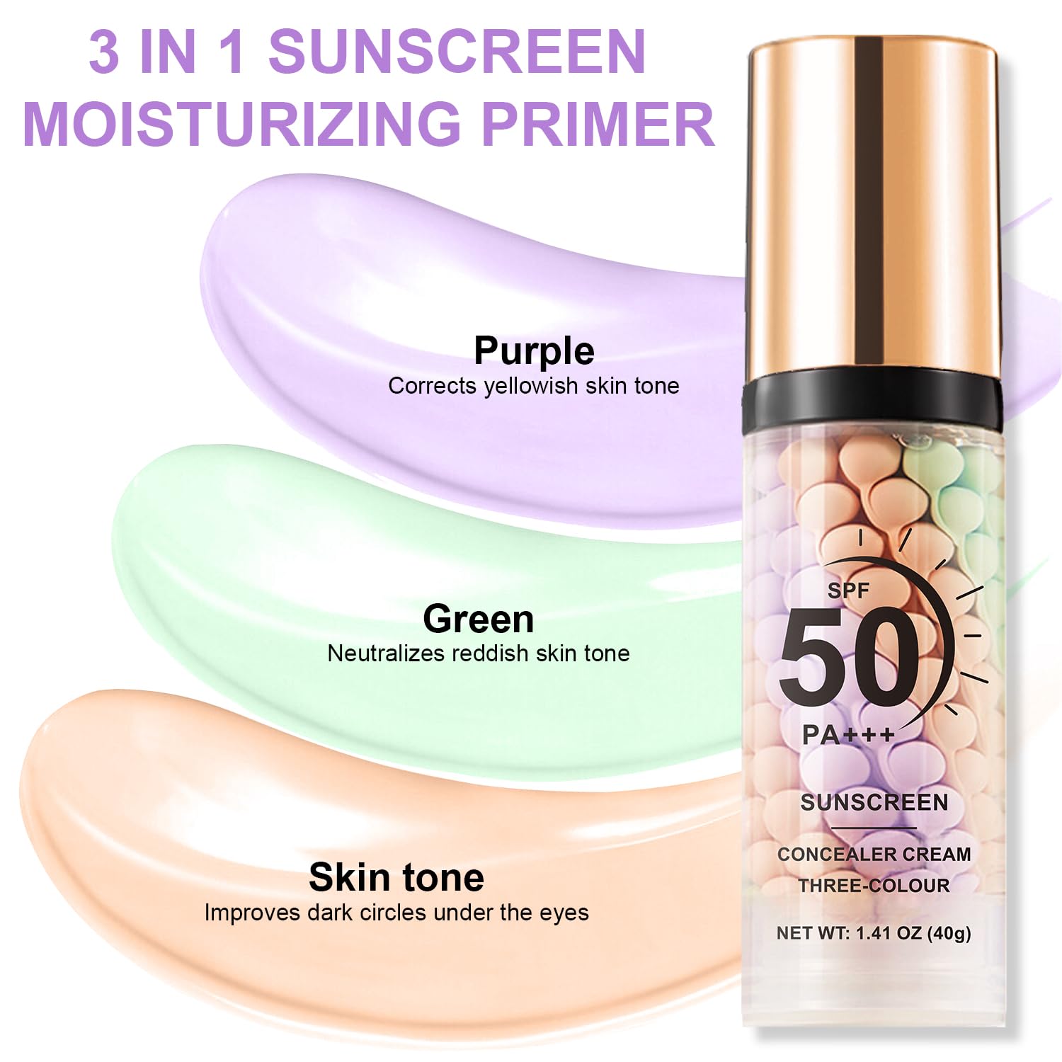 Scarman triple action color corrector serum container emphasizing the 1.41 ounce volume size for daily skin prep.
