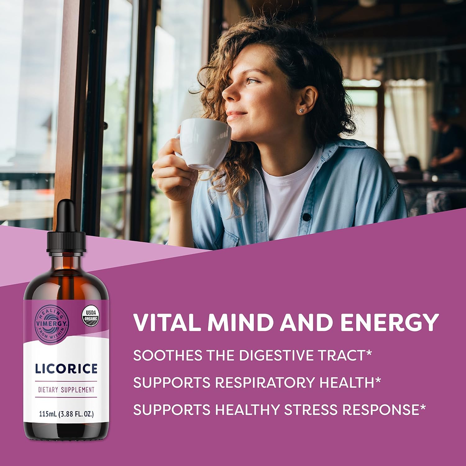 Vimergy organic liquid supplement 115 ml bottle label detail
