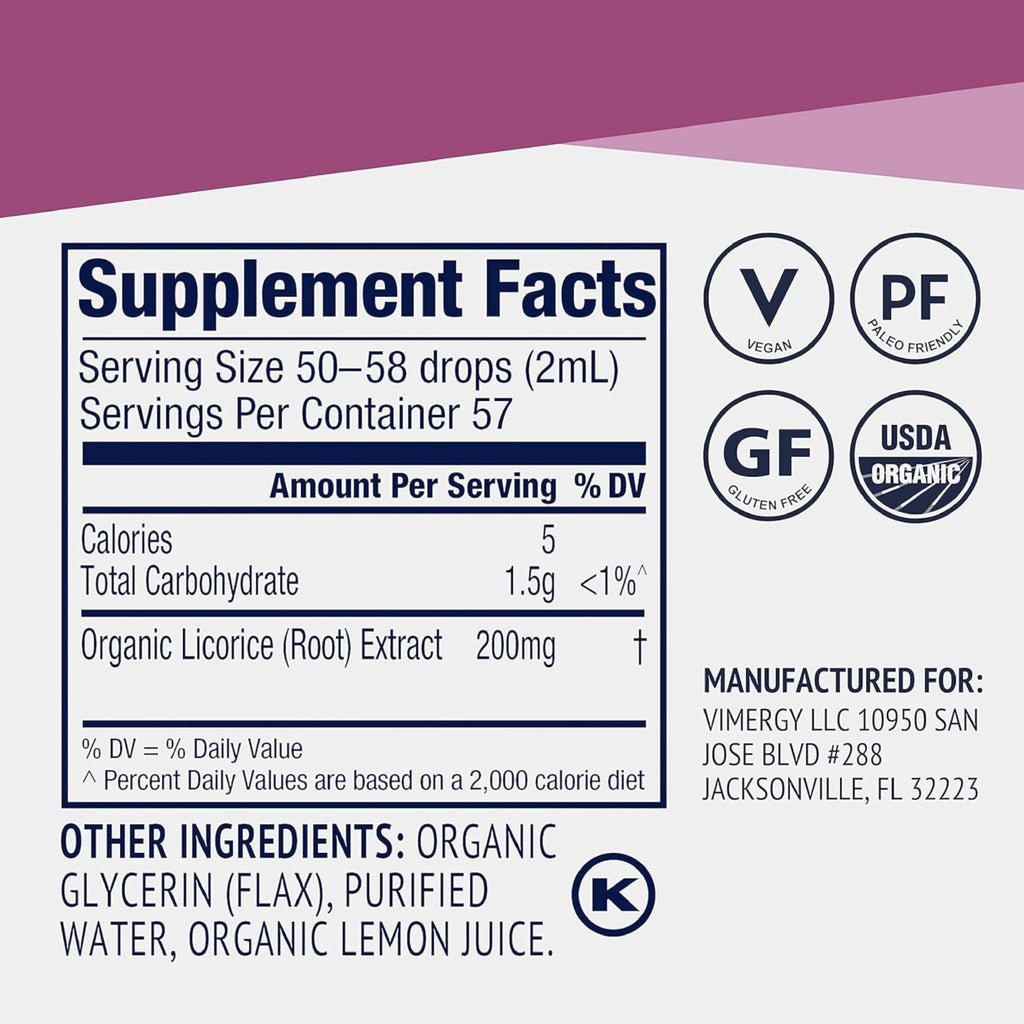 Vimergy USDA organic certified licorice root extract bottle