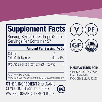 Vimergy USDA organic certified licorice root extract bottle