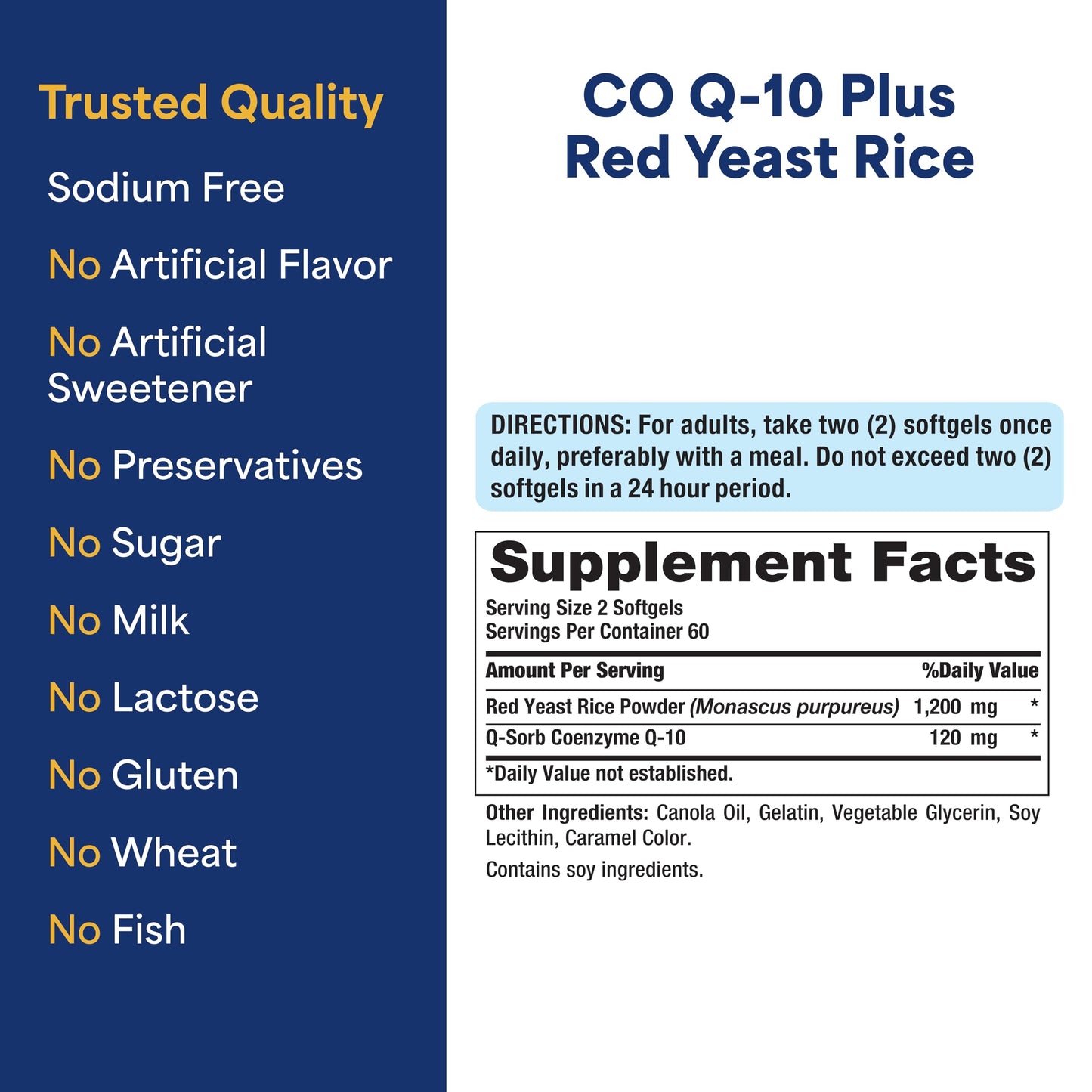 Puritan's Pride Q-Sorb CoQ10 Plus Red Yeast Rice supplement bottle angled view showing capsule count