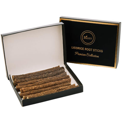 Biorr licorice root sticks inside eco-friendly black box