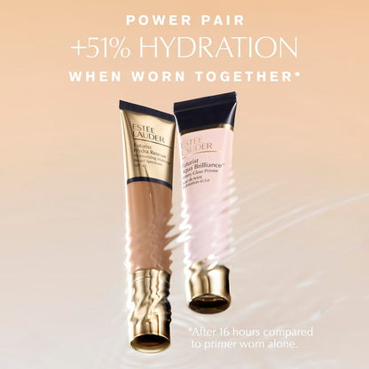 Estée Lauder hydrating gel-cream primer texture swatch showing micro-water droplets