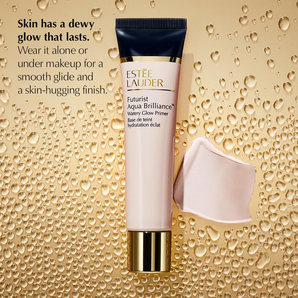 Estée Lauder Futurist Aqua Brilliance primer tube with packaging box on flat surface